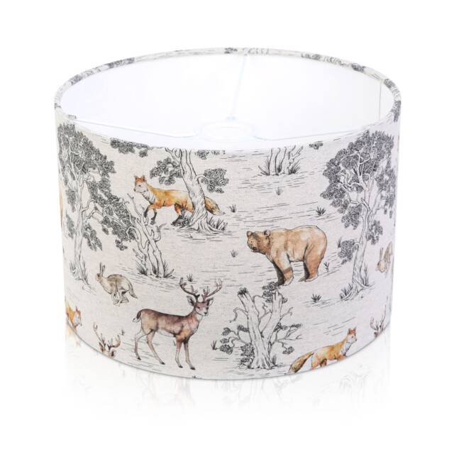 Woodland Animals Lampshade, Stag Bear Fox Rabbit Print, Handmade in UK - image 1