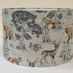 Woodland Animals Lampshade, Stag Bear Fox Rabbit Print, Handmade in UK - thumbnail 2