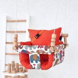 Handmade Baby Swing Cotton Duck Fabric, Elephant Print - thumbnail 2