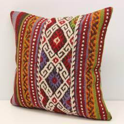 Vintage Kilim Pillow Cover 16x16, Turkish Boho Home Decor - thumbnail 3