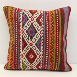 Vintage Kilim Pillow Cover 16x16, Turkish Boho Home Decor - thumbnail 2