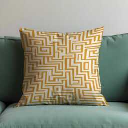 Geometric Maze Cushion Cover, Bold Yellow & White Abstract Pattern Pillow Case, Modern Minimalist Retro Living Room Decoration - thumbnail 4