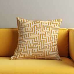 Geometric Maze Cushion Cover, Bold Yellow & White Abstract Pattern Pillow Case, Modern Minimalist Retro Living Room Decoration - thumbnail 2
