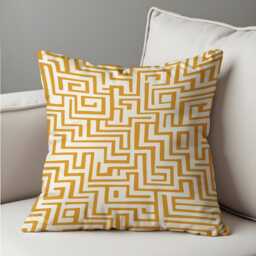 Geometric Maze Cushion Cover, Bold Yellow & White Abstract Pattern Pillow Case, Modern Minimalist Retro Living Room Decoration - thumbnail 3