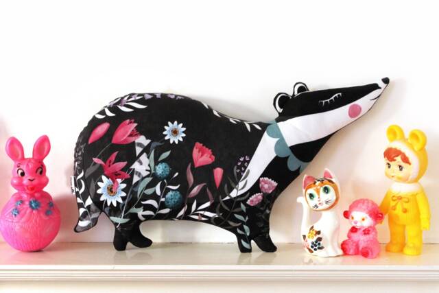 Badger Cushion Softie Plush Floral - Throw Pillow Animal Illustrated Homewares Nursery Decor Illustration - image 1