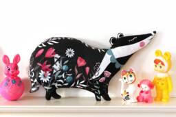 Badger Cushion Softie Plush Floral - Throw Pillow Animal Illustrated Homewares Nursery Decor Illustration - thumbnail 1