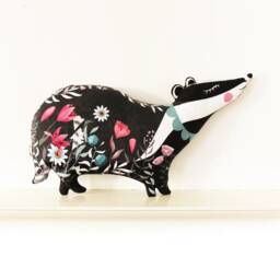 Badger Cushion Softie Plush Floral - Throw Pillow Animal Illustrated Homewares Nursery Decor Illustration - thumbnail 2