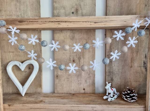 Neutral White Christmas Garland, Nordic Ornament, Neutral 2022 Christmas, Snowflake Garland, Banner - image 1