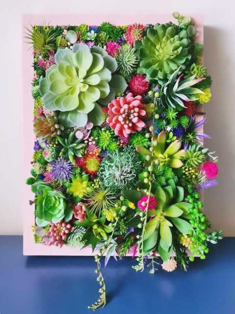 Faux Succulent 3D Wall Art Vibrant Wood Framed Botanical Decor For Home Or Business - image 1