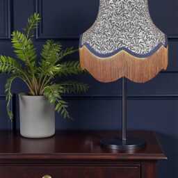 Handmade William Morris Navy Willow Bough Curtains Fabric Lampshade Blue Braid & Antique Gold Fringe - thumbnail 3