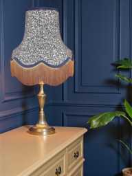 Handmade William Morris Navy Willow Bough Curtains Fabric Lampshade Blue Braid & Antique Gold Fringe - thumbnail 1