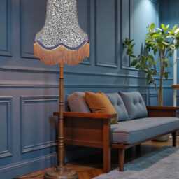 Handmade William Morris Navy Willow Bough Curtains Fabric Lampshade Blue Braid & Antique Gold Fringe - thumbnail 2