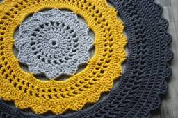 Handmade Chunky Crochet Cotton Round Rug Gray & Yellow - thumbnail 1