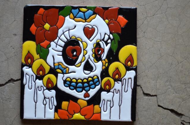 Talavera Mexican Tile Mosaic Day Of The Dead/Tiles Clay Catrina - image 1
