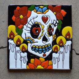 Talavera Mexican Tile Mosaic Day Of The Dead/Tiles Clay Catrina - thumbnail 2