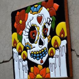 Talavera Mexican Tile Mosaic Day Of The Dead/Tiles Clay Catrina - thumbnail 4