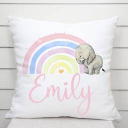 Gorgeous Personalised Rainbow With Elephant Soft, Luxurious Cushion. Girls Gift, Nursery Cushion, Personalized Pillow - thumbnail 2