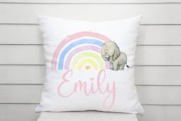 Gorgeous Personalised Rainbow With Elephant Soft, Luxurious Cushion. Girls Gift, Nursery Cushion, Personalized Pillow - thumbnail 1