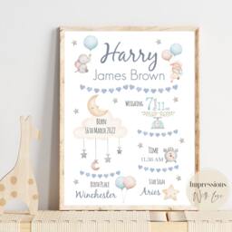 New Baby Boy Gift, Birth Details Print, Personalised Present, States, Nursery Decor, Christening The Day You Were Born - thumbnail 2