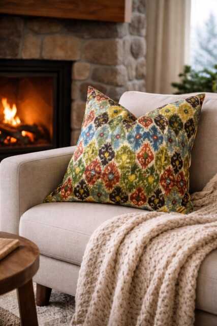 Handwoven Silk Ikat Pillow Cover, 20x20 Decorative Cushion - image 1