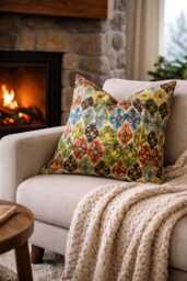 Handwoven Silk Ikat Pillow Cover, 20x20 Decorative Cushion - thumbnail 1