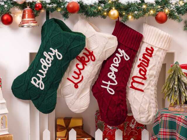 Personalized Christmas Stockings, 2025 Knitted Stockings With Name, Pet Dog Family Holiday Decor - image 1