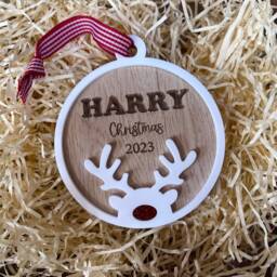 Large Luxury Oak & Acrylic Personalised Christmas Bauble - Tree Decoration With Name Bespoke - thumbnail 2