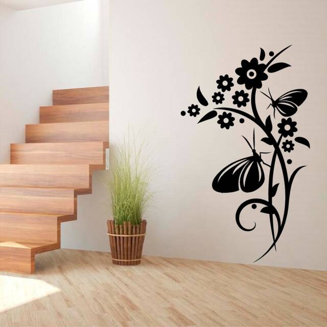 Flower's & Butterfly's Vinyl Wall Art, Decal, Sticker, Transfer, Mural, Decor, Rent Friendly, Interior, Exterior, Full - 0414 - image 1