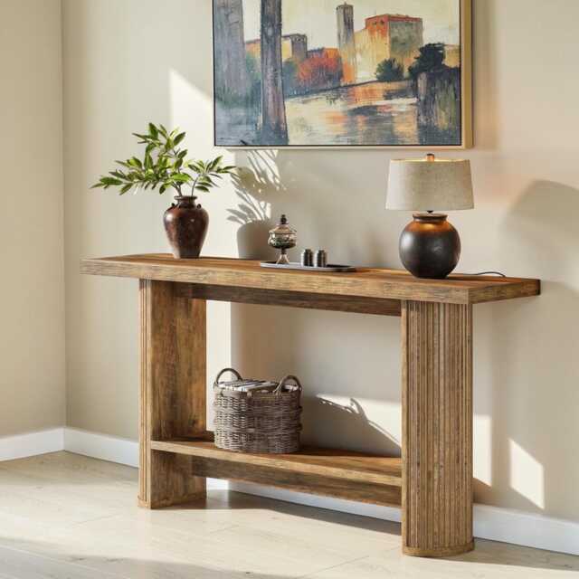 Modern Narrow Console Table 140cm Wood Entryway Sofa Table D??cor - image 1