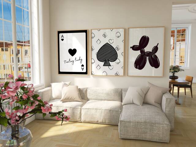 Playing Card Prints Set Lucky Balloon Dog Art, Las Vegas Decor