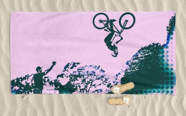 Mountain Bike Beach Towel Cycling Art - 70x35 Inches - image 1