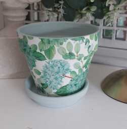 Indoor Plant Pot. Beautiful Green Hydrangea Decoupaged Terracotta Available in Three Sizes - thumbnail 1