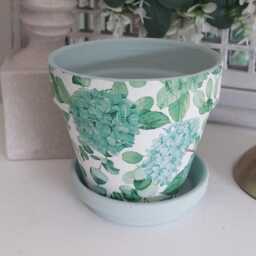 Indoor Plant Pot. Beautiful Green Hydrangea Decoupaged Terracotta Available in Three Sizes - thumbnail 2