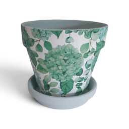 Indoor Plant Pot. Beautiful Green Hydrangea Decoupaged Terracotta Available in Three Sizes - thumbnail 3