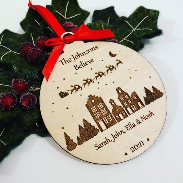 Personalized Christmas Bauble, Mirrored Acrylic Or Wooden Ornament - image 1