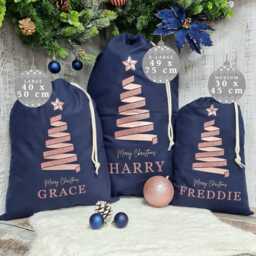 Personalised Santa Sack, Christmas Eve Bag, Tree Navy Decor, Childs Present, Xmas, Stocking - thumbnail 2