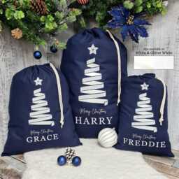 Personalised Santa Sack, Christmas Eve Bag, Tree Navy Decor, Childs Present, Xmas, Stocking - thumbnail 4