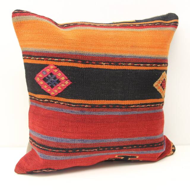 Handmade Kilim Pillow Cover 18x18, Wool & Cotton, Chevron Design - image 1