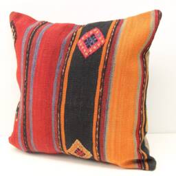 Handmade Kilim Pillow Cover 18x18, Wool & Cotton, Chevron Design - thumbnail 3