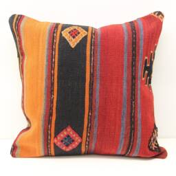 Handmade Kilim Pillow Cover 18x18, Wool & Cotton, Chevron Design - thumbnail 2