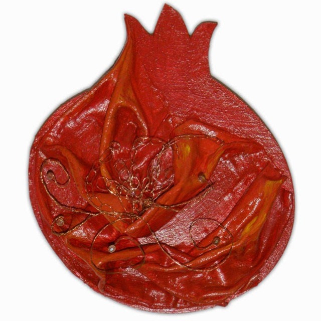 Wall Decor Rimon #valentine #wallhanging Pomegranate 3D One-Of-A-Kind Sculpted Red Wine Israel Adorned W/Copper Wires+Crystal Swirls