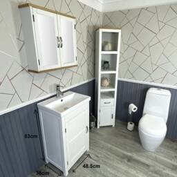 Slimline Bathroom Cabinet Vanity Unit - Solid Oak Furniture Inset Sink Tap Set - thumbnail 4