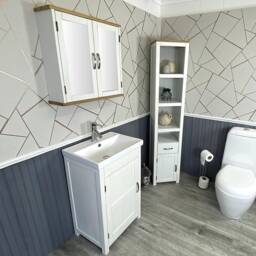 Slimline Bathroom Cabinet Vanity Unit - Solid Oak Furniture Inset Sink Tap Set - thumbnail 2