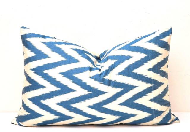 Chevron Ikat Lumbar Pillow Cover, Dark Blue, Boho Chic - image 1