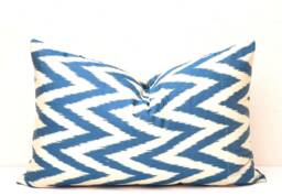 Chevron Ikat Lumbar Pillow Cover, Dark Blue, Boho Chic - thumbnail 1
