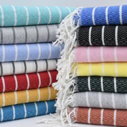 "Turkish Towel, Dark Green Striped Towel, Soft Towel, 37""x70" - thumbnail 4