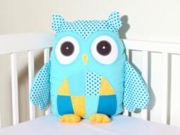 stuffed Owl, Modern Custom Owl Pillow Case & Cushion, Plush Toy, Aqua Yellow - thumbnail 1