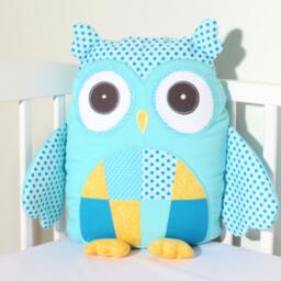 stuffed Owl, Modern Custom Owl Pillow Case & Cushion, Plush Toy, Aqua Yellow - thumbnail 2