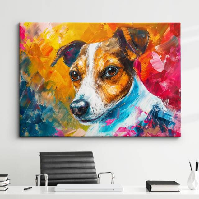 Jack Russell Terrier Dog Pet Abstract Modern Oil Painting Splatter Wall Art, Framed Canvas Poster Print, Home Kitchen Office Room Decor, Gift - image 1