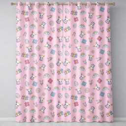 Cute Rainbow Bunny Flower Egg Pastel Pink Background Seamless Pattern Readymade Eyelet Ring Top Thermal 100% Blackout Curtains - thumbnail 2